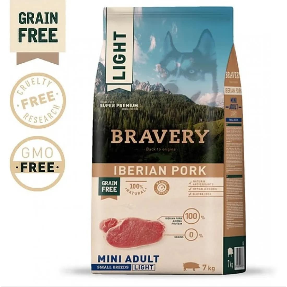 Bravery Light Iberian Pork Small & Mini Breeds Adult Dog - Пълноценна храна за израснали кучета от дребни и мини породи с иберийско свинско 7 кг