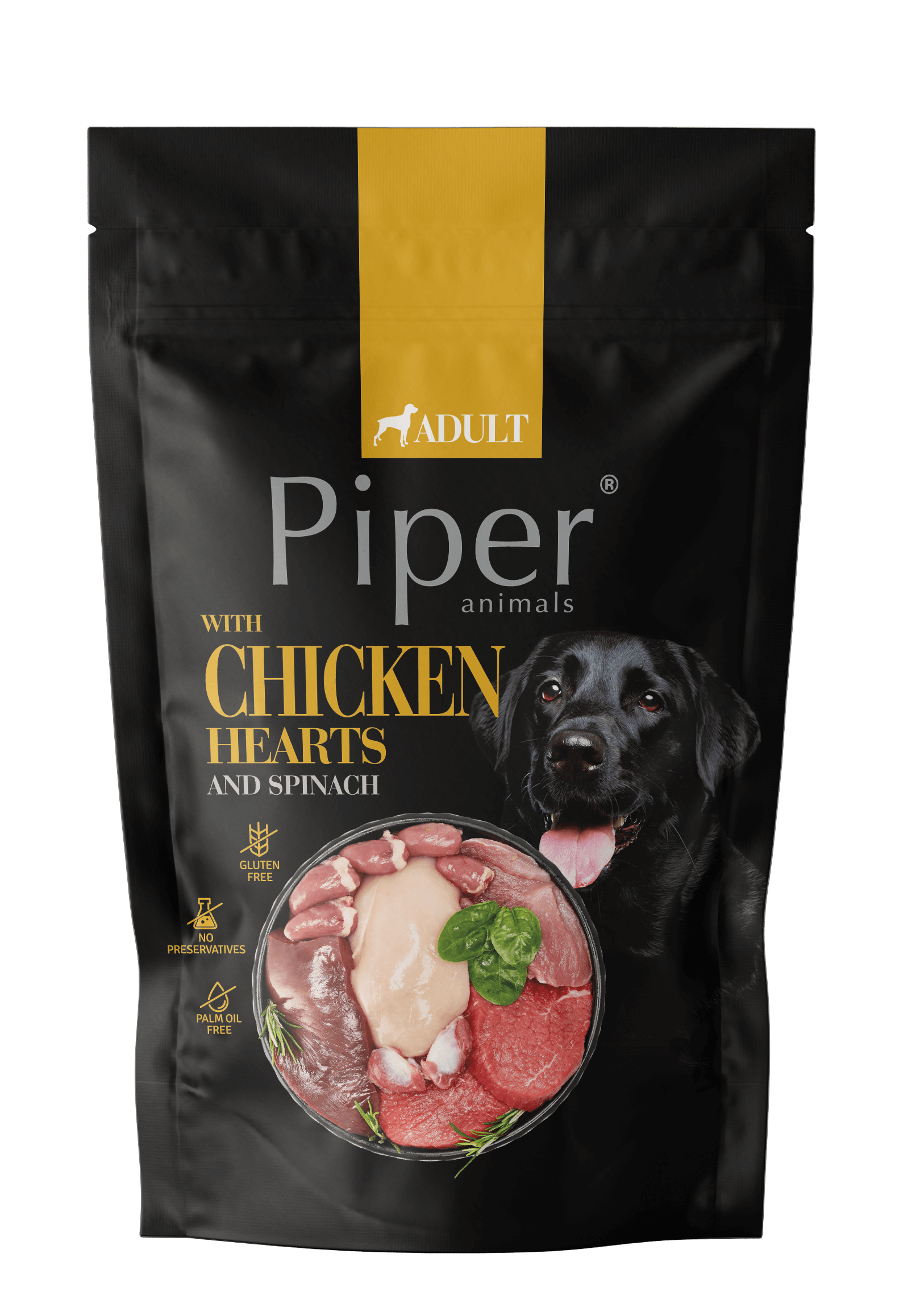 Piper Adult Dog пауч за кучета с пилешки сърца и спанак, 500 г