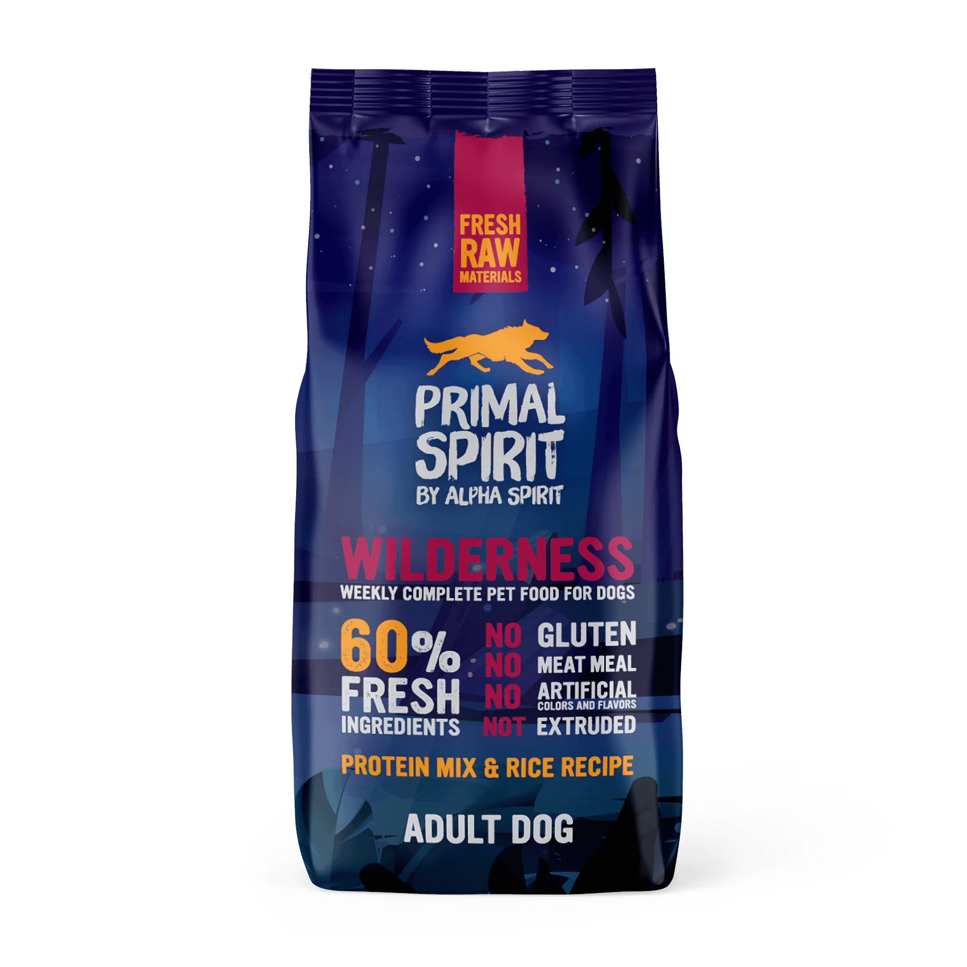 Primal Spirit Wilderness - Суха храна за куче с 20% прясно свинско, 20% прясно пилешко и 20% прясна риба 12кг