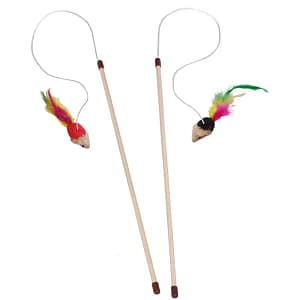 Въдица с разноцветна мишка с перце 45 см./53 см.