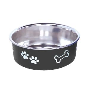 Метална хранилка "FUSION" с гумена основа - черна 1,8л