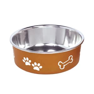 Метална хранилка "FUSION" с гумена основа - Медена 1,8л