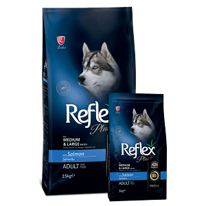 Reflex Plus Adult Dog Salmon 15kg- Пълноценна храна израснали кучета от всички породи със сьомга 15 кг