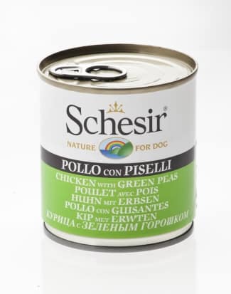 Schesir - Nature Chicken with Green Peas С2803 - Консерва за кучета с пилешки филенца и грах 285 грама