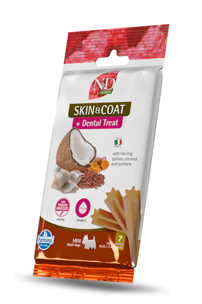 TREAT ND QUINOA DOG SKIN COAT HERRING ADULT MINI 60g- лакомство