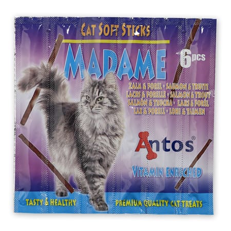 Antos Cat Soft Sticks Madame котешки пръчици със сьомга и пъстърва, 6 бр
