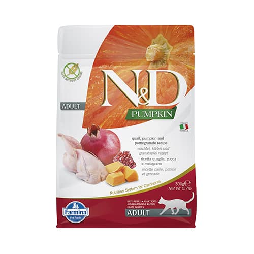 N&D CAT ADULT PUMPKIN 300G коте,тиква с пъдпъдък и нар