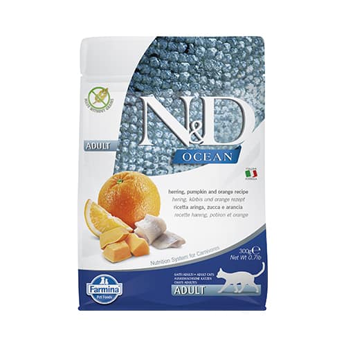 N&D CAT OCEAN ADULT PUMPKIN 300G коте,тиква с херинга и портокал