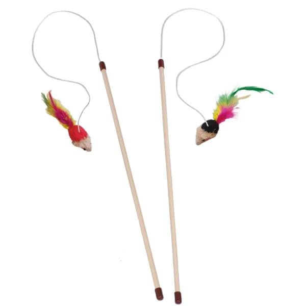 Въдица с разноцветна мишка с перце 45 см./53 см.