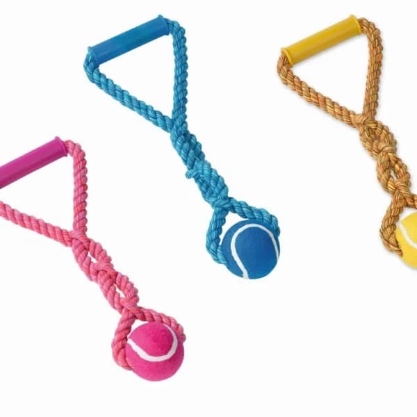 Играчка въже с тенис топка и дръжка