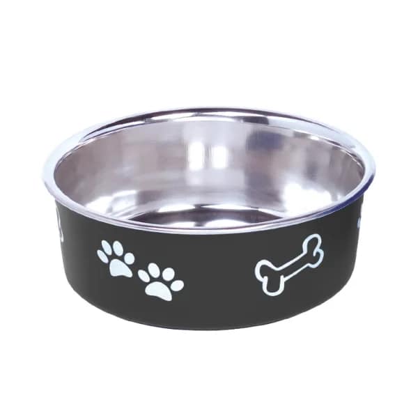 Метална хранилка "FUSION" с гумена основа - черна 500мл