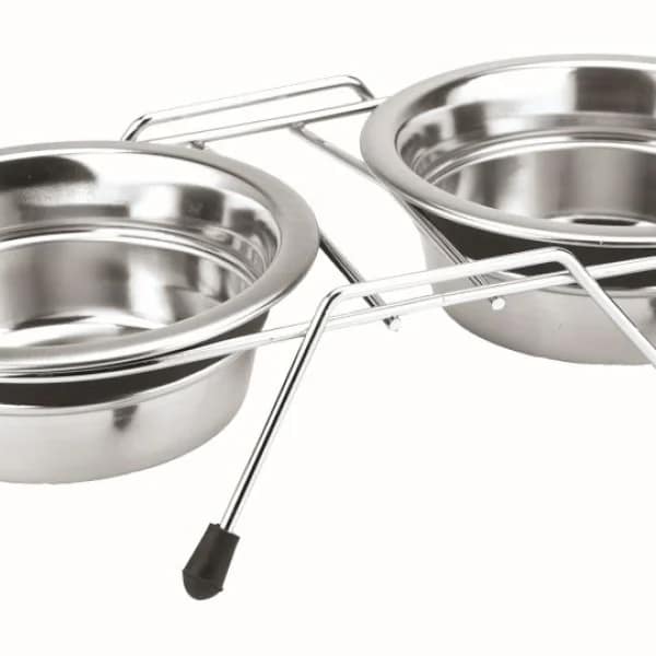 Метална хранилка двойна с гума 400мл