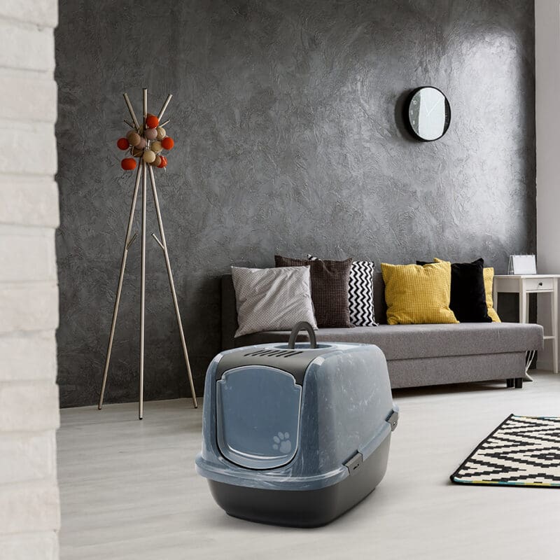 Savic Nestor Jumbo Marble закрита котешка тоалетна черен мрамор/черно, 66.5х48.5х46.5 см - Image 2