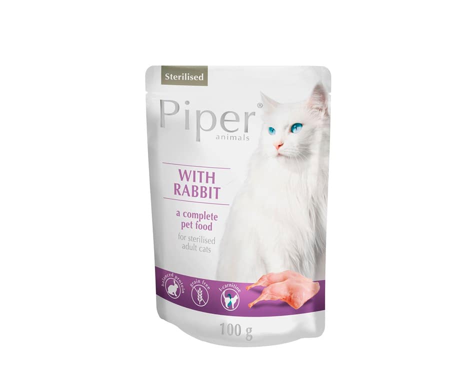 Piper Cat Sterilised 100 г пауч - за кастрирани котки със заек / 10 бр. СТЕК
